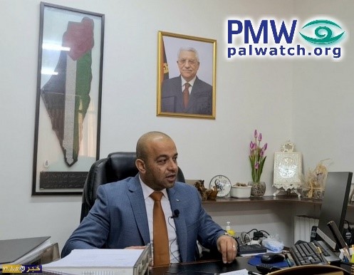 P.A. Map erasing Israel hangs in office of Fatah Spokesman Hussein Hamayel