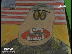 PA TV shows children’s drawing of an evil Israeli devouring "Palestine"